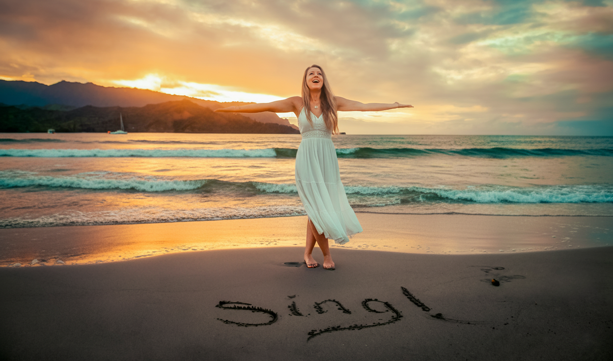 Preeta standing on the beach at sunset